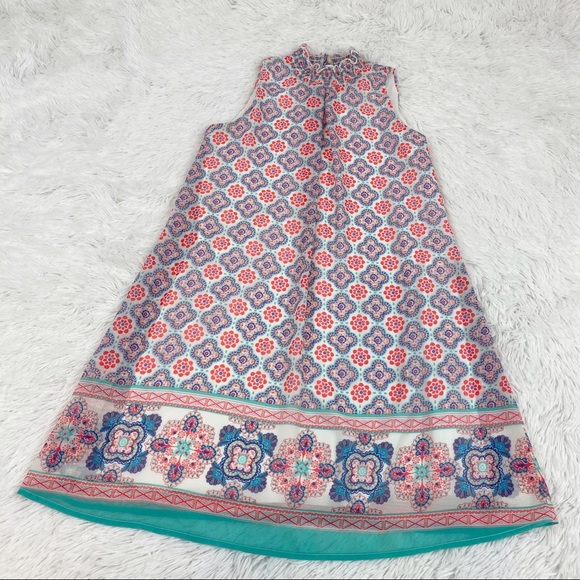 sleeveless mock neck floral chiffon shift dress - Picture 1 of 7